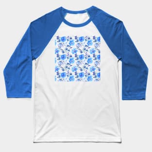 Blue Floral Pattern Baseball T-Shirt